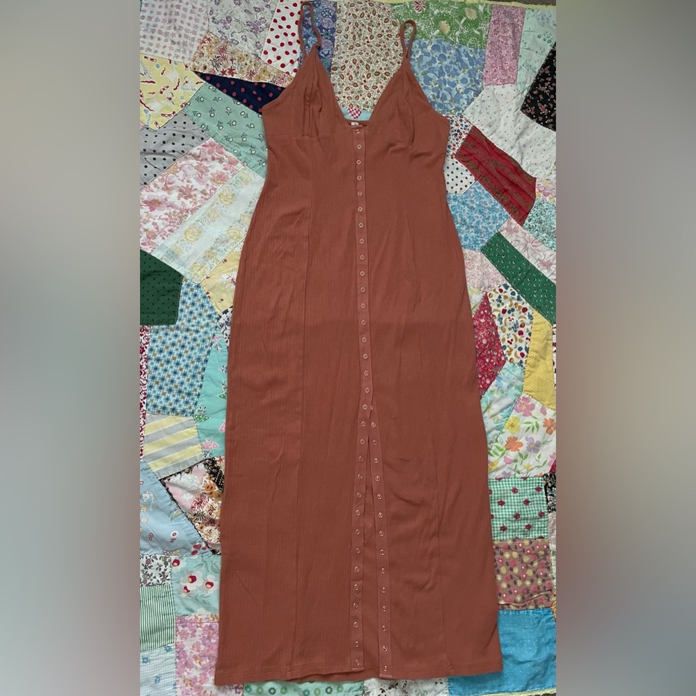 Free People Terracotta Button-Front Slip Dress